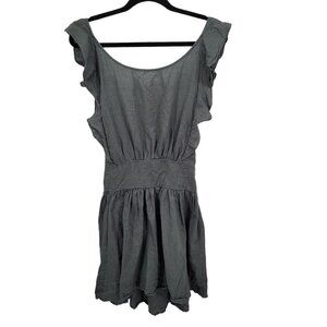 Free people womens medium green gray Erin mini dress ruffle sleeve open tie back